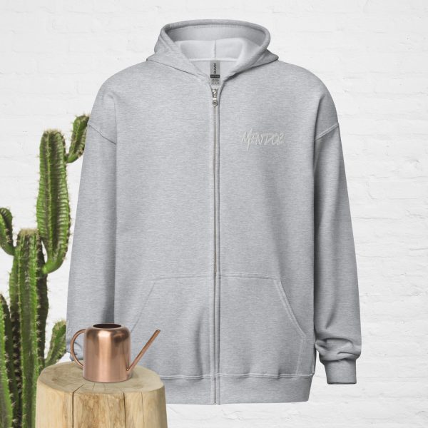 Sweat à capuche épais unisexe à fermeture éclair Brodé Mendoz white – Image 6